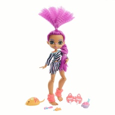 Cave Club GTH02 - Pyjamapartyspaß Roaralai Puppe, bewegliche Puppe mit lilafarbenen Haaren und Zubehörteilen, Geschenk für Kinder ab 4 Jahren, multicolor