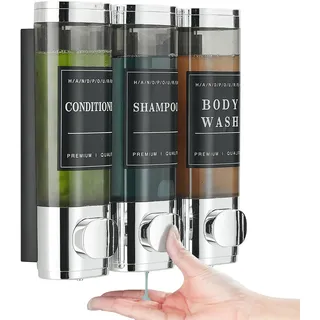 Unisense Shampoo- und Spülungsspender, 3 Kammern, kein Bohren, Wand-Shampoospender für Dusche, Wandmontage, Duschspender für Badezimmer, Hotel, großes Fassungsvermögen, Chrom