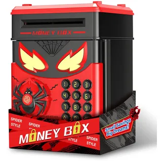 Ltteaoy Spardose Kinder Tresor,Tresor Kinder mit 3D Spinnen Design und interaktivem Fingerabdrucksensor,Elektronische Sparbox mit Passwort,Licht & Sound,Geschenk für Jungen Mädchen ab 3–12 Jahre