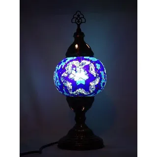 Türkische Tischlampe mit 13 cm blauer Mosaik-Kugel – Handgefertigte orientalische Lampe für stimmungsvolles Licht - Bunt