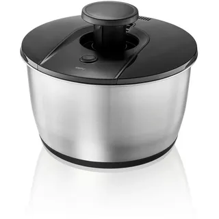 GEFU PUSH IT Salatschleuder 25 cm 5 Liter Edelstahl Schwarz/Silber/Weiß
