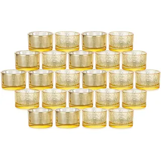 Staymoment Teelichthalter Gold Teelichtgläser Kerzengläser: 24 Stück Windlicht Klein Deko Gold Teelichter Windlichter Glas Tischdeko Hochzeit Adventskranz Weihnachten