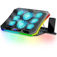 Laptop Kühler RGB Gaming Notebook Kühlpads für Schreibtisch und Schoß, MOOJAY Laptop Lüfter Ständer 8 Höhenverstellbar mit 8 Leisen Lüfter+Handyständer, für 15,6-17,3 Zoll Laptop - Eisblau LED Licht