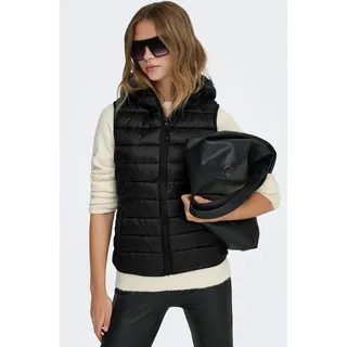 Steppweste ONLY "ONLNEWTAHOE HOOD WAISTCOAT OTW NOOS", Damen, Gr. L, schwarz, Steppware, Obermaterial: 100% Nylon, unifarben, tailliert normal, Westen Steppweste, Kunstfaser, Topseller