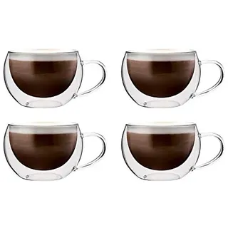 maxxo Doppelwandige Gläser Cappuccino Set 4 x 300 ml Kaffee Thermogläser mit Schwebe-Effekt beständige Kaffeegläser Trinkgläser Glaswerk