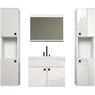 trendteam smart living - Haven - Badmöbel-Set - Weiß/Weiß Hochglanz lackiert - (BxHxT) 142 x 133 x 40 cm - Waschbeckenschrank hängend inklusive Keramik-Einsatzwaschbecken 2 Hochschränke 1 Spiegel
