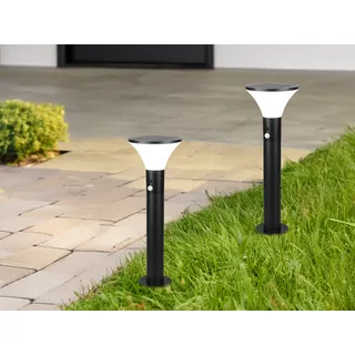 2er SET Hybrid Pollerleuchte mit Bewegungsmelder Solar und Strom, Wegbeleuchtung