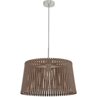 EGLO Pendelleuchte Sendero, Hängelampe Boho, Hängeleuchte aus Stahl in Nickel-Matt, Holz in Dunkelbraun, Esstischlampe Natur, Wohnzimmerlampe hängend mit E27 Fassung, Ø 45 cm