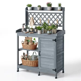 Vevor Pflanztisch Gartenarbeitstisch mit Unterschrank 110 x 46 x 147 cm Grau
