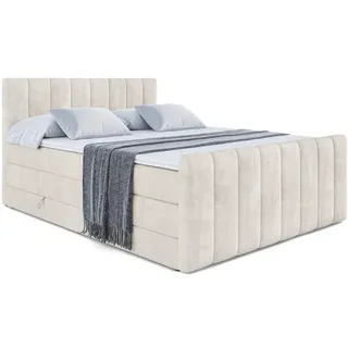 altdecor Boxspringbett Otta-Z King - 120x200 - H3/H4 - Creme - Holzwerkstoff - Höhe ca. 20 cm , 120x200 cm , Schlafzimmer, Betten, Boxspringbetten