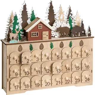 BELIANI Weihnachtsdekoration aus hellbraunem Holz beleuchtet mit LED-Lichtern Adventskalender batteriebetrieben winterliche Landschaft - Braun