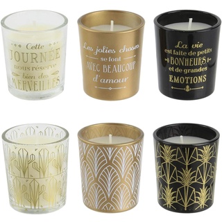 The Candle Factory BO5134 Duftkerzen Home Deco Art Set, 6 sortiert, Vanilleduft, Glas, goldfarben, Schwarz und Transparent, H 5,5 x 14,6 x 18,6 cm