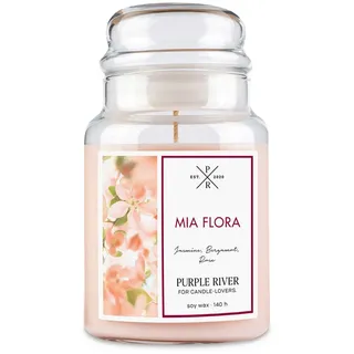 Duftkerze Transparent Mia Flora 140 h , Rosa , Naturmaterialen, Glas, Textil , 18 cm , Dekoration, Kerzen & Kerzenhalter, Duftkerzen