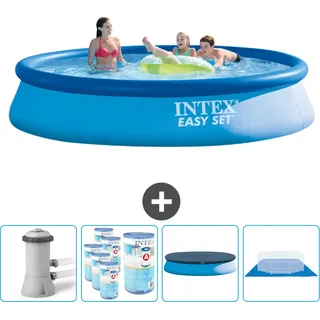 Intex runder aufblasbarer Easy Set-Schwimmpool – 396 x 84 cm – Blau – inklusive Pumpe Filter - Abdeckung - Bodenplane
