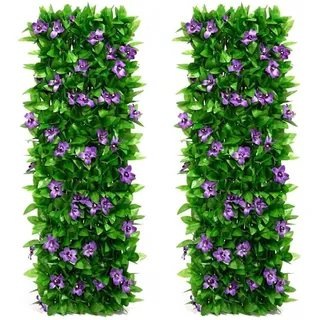 Künstlicher Efeu-Zaun-Sichtschutz, max. 200 * 40 cm ausziehbare Garten-Rankgitter-Paneele, Garten-Privatsphäre-Hecken-Sichtschutz mit Blume, grünes Laub-Hintergrund-Dekoration (2 Stück)