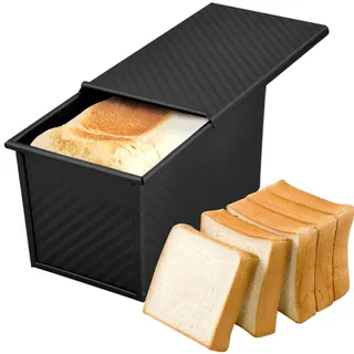 Toastbrot Backform mit Deckel, Laib Pfanne Brotbackform Kastenform, 450g Kastenform mit Belüftungslöchern, 19.2x10.2x11.5cm Rechteckige Antihaft Brot Toastform für Laibe Kuchen Gebäck (Schwarz)