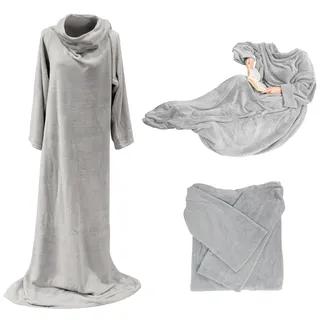 HOME DECO FACTORY Kuscheldecke mit Ärmeln, 140cm x 1.5cm x 180cm, Grau/Hellgrau