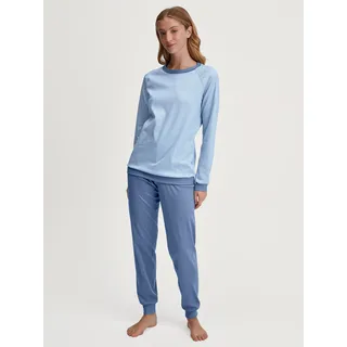 Schlafanzug CALIDA "Midnight Love", Damen, Gr. L (48/50), scandinavian, Interlock, Obermaterial: 100% Baumwolle, bequem lang, Rundhals, Homewear-Sets Schlafanzug, Langarm, Heavy-Interlock, Rundhals-Ausschnitt, wärmend