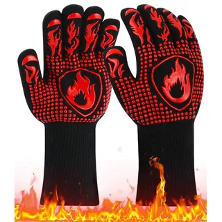 Grillhandschuhe Hitzebeständig Ofenhandschuhe hitzebestaendig bis 800 Grad Topfhandschuhe Feuerfeste Kochhandschuhe Backhandschuhe BBQ Handschuhe zum Indoor Outdoor Backen, Kochen, aus Aramid