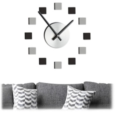 Bild Wanduhr DIY, Uhr Wandtattoo zum Kleben, Größe variabel, modernes Zifferblatt, 3D Wanduhr, silber/schwarz/grau, 1 Stück