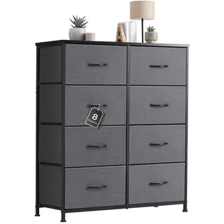 Sweetcrispy Kommode mit Stoff-Schubladen, Sideboard mit 8 Stoff-Schubladen, Schubladenschrank, Organisationsmöbel für Küche, Büro, Flur, TV-Schrank mit Schubladen,Grau