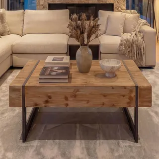 Couchtisch HWC-A15a, Wohnzimmertisch, Tanne Holz rustikal massiv MVG- 40x120x60cm  naturfarben - Braun