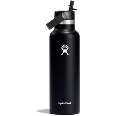HYDRO FLASK - Trinkflasche 621ml (21oz) mit Strohdeckel - Vakuumisolierte, Wiederverwendbare Flasche aus Edelstahl - Auslaufsicherer Deckel - Heiß & Kalt - Kleine Öffnung - Black