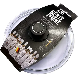 AMT Gastroguss runder Glasdeckel mit Deckelknopf und AMT-Original-Banderole, Ø 18 cm, backofenfest, passend Produkte (Bratpfannen, Schmorpfannen, Kochtöpfe etc.), AMZN-018-Z1-L2