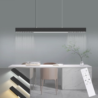 Glitzerlife LED Pendelleuchte Esstisch Hängelampe Dimmbar - 32W Schwarz Modern Esstischlampe Hängend 107CM mit Fernbedienung Hängeleuchte Lang Linear für Esszimmer Büro Wohnzimmer