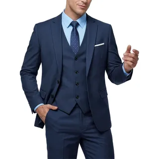 MY'S Herren 3 Stück Slim Fit Anzug Set 2 Knopf Blazer Jacke Weste Hose mit Krawatte Solide Hochzeitskleid Tux und Hose - Blau - XL