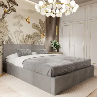Muralo Polsterbett Stoffbett Bett mit Bettkaste Container Doppelbett für Schlafzimmer - Grau