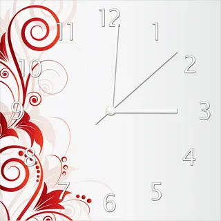 Wallario Design Wanduhr Abstrakte rote Blumenschnörkel aus Echtglas, Größe 30 x 30 cm - Rot