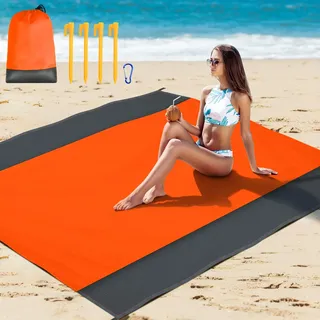 Stranddecke Sandfrei Strandtuch XXL 210x200 cm, Picknickdecke | Sandfreie & Sandfeste Strandmatte für Strand, Camping, Picknick, und Outdoor-Aktivitäten - Leicht (Orange)