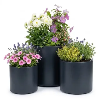 Blumentopf Blumenkübel mit Einsatz Übertopf Anthrazit Kunststoff 47 cm