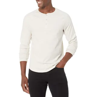 Amazon Essentials Herren Langärmeliges Henley-Shirt, Schmale Passform, Haferbeige Meliert, XL
