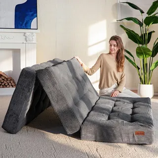 MAXYOYO Klappmatratze Doppelbett, Bequemes Faltmatratze, Memory Schaumstoff Extra Dickes 15cm, 3-Teilige Gästematratze für Gästebett, Bodenmatratze Klappbar für Wohnzimmer, 150x200cm
