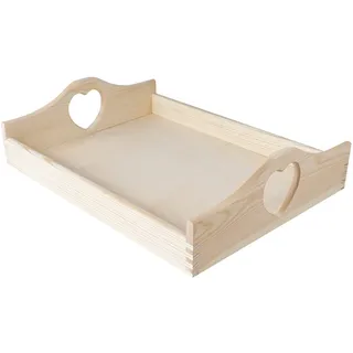 Creative Deco Serviertablett Tablett mit Herz Griffen | 40 x 30 x 10,5 cm | Holztablett Holz Unbehandelt | Perfekt zum Servieren, Dekorieren, Küche und Frühstück