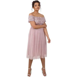 Abendkleid mit Pailletten - Cocktailkleid Damen mit V-Ausschnitt - Tüllkleid Damen mit Kurzen Ärmeln