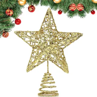 GXFCING Christbaumspitze Baumspitze Stern Glitzer 3D Metallic Weihnachtsbaumspitze Tannenbaum Spitze Stern für Weihnachtsbaum Christbaumschmuck 20 x 15cm (Gold, M)