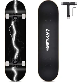 Skateboard Blitz, 31 x 8 Zoll,8-lagiges Ahornbrett, An beiden Enden symmetrisch geneigt,Geeignet für Jungen, Mädchen, Jugendliche, Straße, Erwachsene, Anfänger-White