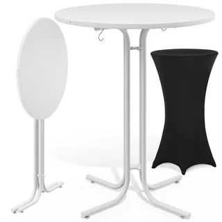 Stehtisch Weiß 110x70cm + Stehtischhusse Schwarz Ø70cm