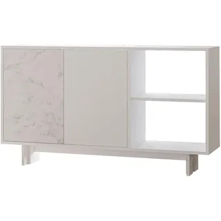 Hanah Home Stilvoller Konsolentisch, Weiß & Marmor, 140 x 80 x 35 cm | 100% melaminbeschichtet, 18 mm stark | Wandmontage mit Ablagen