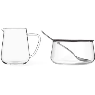 VIVA Milch- & Zuckerset aus Glas mit Edelstahl-Loeffel, leicht & klar