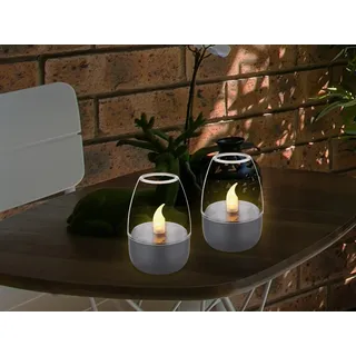 2er Set LED Solarleuchte Deko Windlicht Gartenbeleuchtung Terrasse Balkon, H 9cm