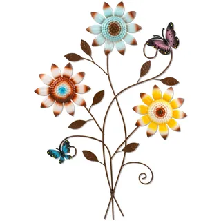DETENE Metall Blumen Wanddeko Wanddeko aus Metall mit Schmetterlingen Floral Minimalist Line Art für Wohnzimmer, Schlafzimmer,Outdoor, Garten Flur Balkon (Blau)