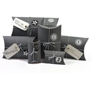 Frau WUNDERVoll® Adventskalender HoHoHo, grau - Weihnachtskalender zum Befüllen Bastelset/Weihnachten, Papiertüten, Kinder, Zahlen, Geschenkbeutel, Aufkleber, Schachteln, Kissenschachteln, Pillowbox