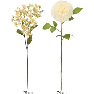 I.GE.A. Kunstblume "Stielblumen-Sortiment Dahlie Blütenzweig" Zweig Seidenblume Einzelblume Herbstliche Künstliche Blumen Dekoblumen, creme