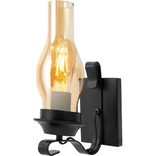 Rustikale runde Wandleuchte - Wandleuchte - Weiße Glaskugel - Vintage Retro - Eisen - 220 V AC - Leuchtmittel nicht enthalten - Schwarz - Schwarz