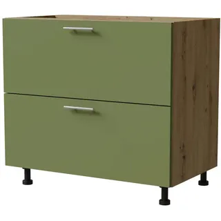 Feldmann-Küchen Schubladenschrank Brerra 90 x 50 x 82 cm Grün/Eiche Artisan