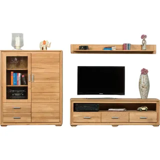 Wohnwand Basel Set V Wildeiche Massivholz geölt 3-teilig - Braun